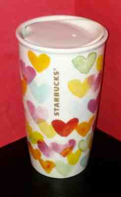 Starbucks 2015 Water Color Hearts Ceramic Tumbler 10oz Travel Mug Valentines Day - Sold on eBay Jul, 2nd 2019 for $19.99