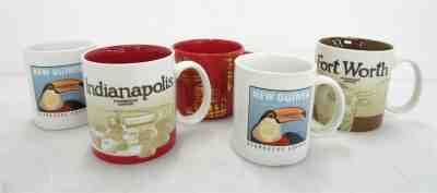 Lot of 5 Starbucks Collectors Mugs Red Holiday Ft Worth New Guinea Indianapolis - Sold on eBay Jul, 2nd 2019 for $36.00