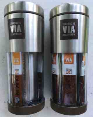 2-Starbucks VIA Ready Brew Stainless Steel Tumblers Cups 10 Oz 2009 W/Coffee - Sold on eBay Jul, 2nd 2019 for $24.95