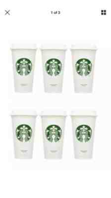 Lot of 6 White Starbucks Reusable Recyclable Grande 16 oz Plastic Coffee Tea Cup - Sold on eBay Jul, 2nd 2019 for $17.09