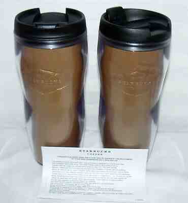 STARBUCKS 2004 16 OZ SET OF 2 LOOKY LU GOLD FOIL BADGE NEW TRAVEL TUMBLERS - Sold on eBay Jul, 2nd 2019 for $19.43