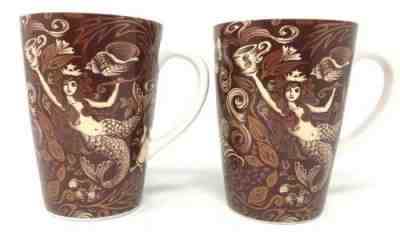 Starbucks Siren Mermaid Coffee Mug Copper Brown Cup 2009 BoneChina 12oz Set of 2 - Sold on eBay Jul, 1st 2019 for $22.49