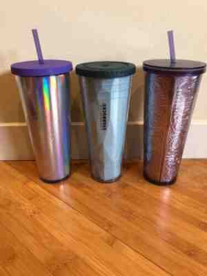(3) - Starbucks 24 oz Tumbler Double Wall Insulated Cups With Straws - Sold on eBay Jul, 1st 2019 for $40.00