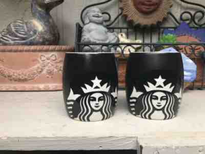 Starbucks 2011 Mermaid Siren Logo Barrel Shape Coffee Mug Cup Black Etched Pair - Sold on eBay Jul, 1st 2019 for $18.00