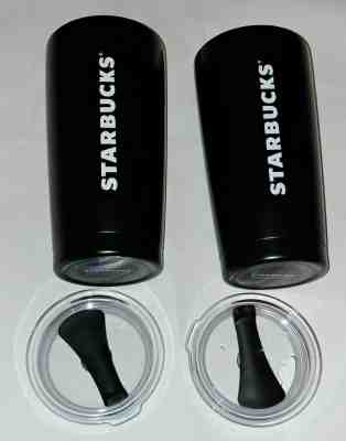 2 STARBUCKS COFFEE STAINLESS STEEL TRAVEL MUGS CUPS TUMBLER BLACK 20OZ VENTI - Sold on eBay Jul, 1st 2019 for $19.94