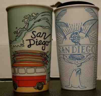 Two starbucks San Diego Ceramic Coffee Mug Tumbler VW Bus Surf seal 12oz NEW  - Sold on eBay Jun, 30th 2019 for $47.95