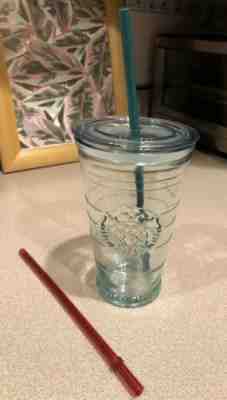 Starbucks Glass Tumbler with Lid & 2 Straws Green Venti Resuable Cup Iced Coffee - Sold on eBay Jun, 30th 2019 for $29.99