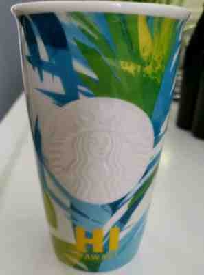 Starbucks 2016 Hawaii Ceramic Tumbler Traveler Mug Yellow Blue 12 Oz. Excellent  - Sold on eBay Jun, 30th 2019 for $21.99