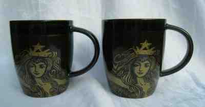 (2) 2012 STARBUCKS SIREN MERMAID ANNIVERSARY GOLD BROWN COFFEE MUG CUP - 12 oz - Sold on eBay Jun, 30th 2019 for $15.00