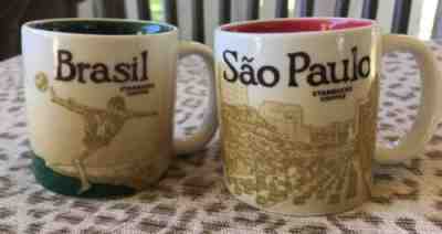 2 Demitasse Starbucks City Mugs 3 oz BRASIL & SAO PAULO Discontinued