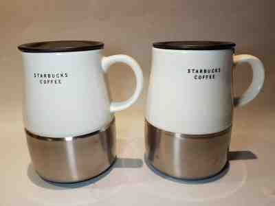 2 x STARBUCKS Coffee Stainless Steel Bottom Travel Mug Cup 14 oz 2004 WITH LIDS - Sold on eBay Jun, 30th 2019 for $34.99