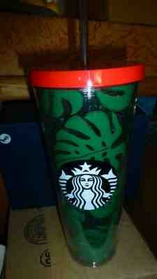 STARBUCKS COLD CUP GREEN LEAVES AND LACE ACRYLIC 24 fl oz - Sold on eBay Jun, 30th 2019 for $28.00