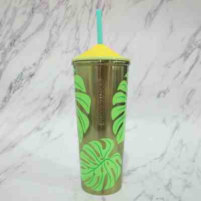 Starbucks Cold Cup Tropical Green Leaf ST SS 20 oz. Thailand, Free Tracking