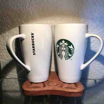2 Starbucks Mermaid/Siren 2014 Tall Mugs Green and White 18 oz Pair - Sold on eBay Jun, 30th 2019 for $20.95