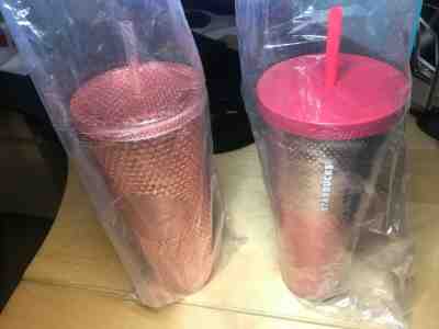 2x Starbucks Tumblers: Pink Rose Gold + Red Silver Sequin 24oz Cold Cups - Sold on eBay Jun, 29th 2019 for $36.99