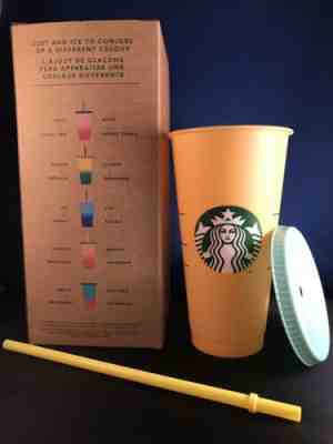 New Starbucks Color Changing Reusable Cold Cup Tumbler 24oz Venti Apricot - Sold on eBay Jun, 29th 2019 for $31.99