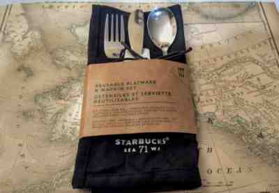 NEW Starbucks Flatware & Napkin Set Fork Knife & Spoon RARE - Sold on eBay Jun, 29th 2019 for $22.00