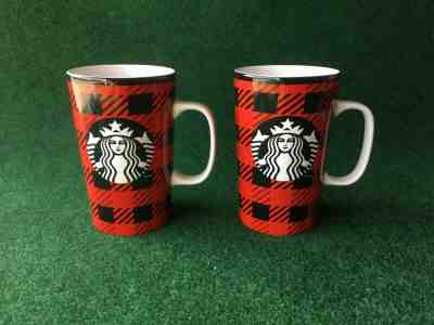 2 Starbucks 2014 16oz Red & Black Plaid Buffalo Siren Logo Coffee Mug - Sold on eBay Jun, 29th 2019 for $28.00