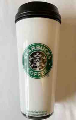 Starbucks Coffee 2008 16oz White/Black Beverage Tumbler Travel Mug Collectible - Sold on eBay Jun, 29th 2019 for $23.00