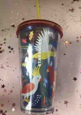 NEW Starbucks Tumbler Cold Cup Summer Birds Parrots 16 fl oz Blue Orange - Sold on eBay Jun, 29th 2019 for $18.00