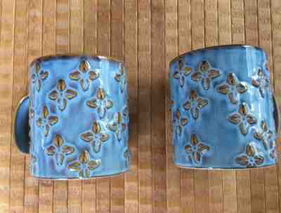 2 Starbucks Coffee Mugs 2008 Embossed Flowers Blue tan Brown  16 oz Rare EUC - Sold on eBay Jun, 29th 2019 for $15.00