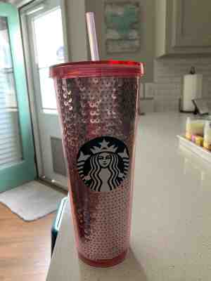 Starbucks 2017 Pink Rose Gold Sequins 24 oz Cup Limited Edition Holiday Tumbler - Sold on eBay Jun, 29th 2019 for $26.00