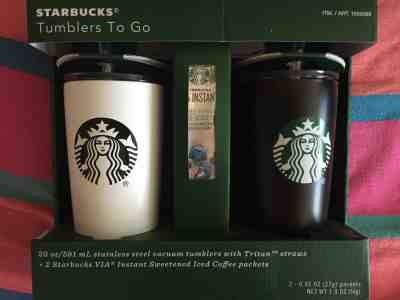 STARBUCKS 2 Tumblers To Go 20 oz ea Stainless Steel Vacuum Tumblers Straws NEW - Sold on eBay Jun, 29th 2019 for $19.99