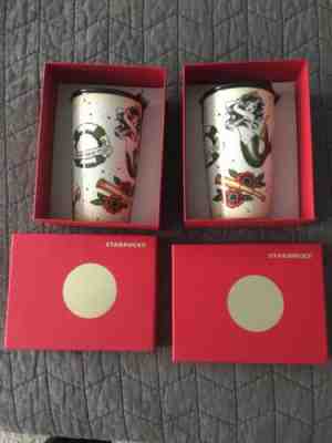 Two Brand New Starbucks 2015 Tattoo Mermaid Siren Sailor 12 OZ. Travel Mugs - Sold on eBay Jun, 29th 2019 for $119.99