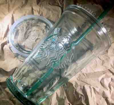 NEW 2019 Starbucks Recycled Green Glass Tumbler MADE IN SPAIN w Lid & Straw 16oz - Sold on eBay Jun, 29th 2019 for $41.00