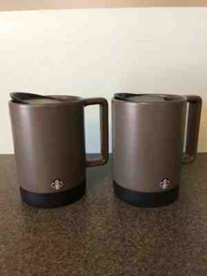 Starbucks Taupe Brown Rubber Bottom Ceramic Travel Mug With Lid 14oz Lot Of 2.  - Sold on eBay Jun, 28th 2019 for $25.00