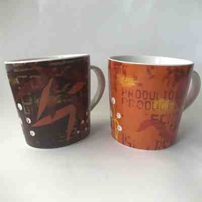 Pair of BIG 16oz Starbucks Coffee Mugs Red Brown Orange Guatemala Design 2006 - Sold on eBay Jul, 5th 2019 for $22.50