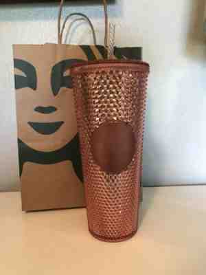 Starbucks 2019 Rose Gold Pink Cold Cup Iridescent Sparkling Jeweled 24oz Tumbler - Sold on eBay Jul, 5th 2019 for $28.00