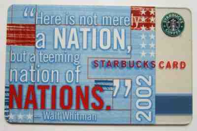Starbucks 2002 Nations Walt Whitman 4th of July RARE Card - Sold on eBay Jul, 5th 2019 for $39.00