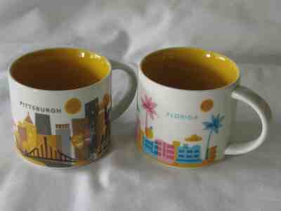 2 Starbucks Florida - Pittsburgh You Are Here 14 oz Coffee Mugs Cups Unused EXC. - Sold on eBay Jul, 4th 2019 for $29.95