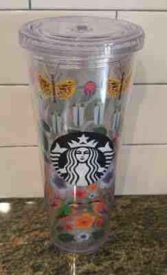 Starbucks Venti Tumbler Summer 24oz Butterflies & Flowers w/ Clear Lid - Sold on eBay Jul, 4th 2019 for $21.95