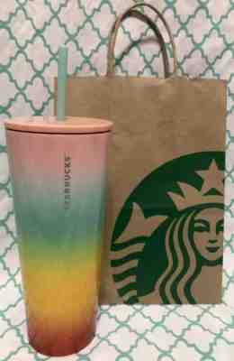 NEW Starbucks Stainless Cold Tumbler Venti 24 oz. Straw RAINBOW Summer PINK - Sold on eBay Jul, 12th 2019 for $32.00
