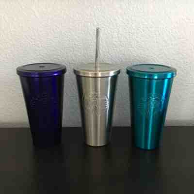 Starbucks 16 oz. Metal Tumblers with Metal Straw Lot Of 3 - Sold on eBay Jul, 12th 2019 for $23.00