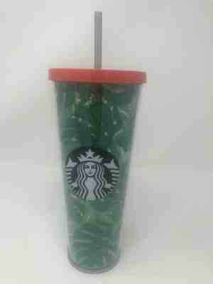 Starbucks 2017 Metallic Green and Coral Tumbler - 24 OZ Palm Leaves and Lace - Sold on eBay Jul, 12th 2019 for $22.00