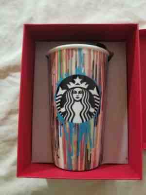 Starbucks Double Wall Ceramic RARE! Mug 12 oz  Paint Drip Design Cup  Gift Box - Sold on eBay Jul, 12th 2019 for $33.00
