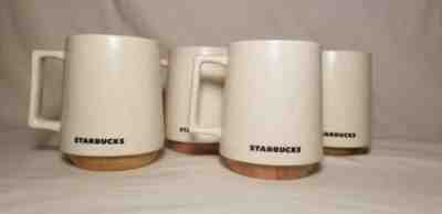 Set of 4 STARBUCKS 2017 Wood Bottom Abbey Mug White Stone 16 OZ Coffee Cup Mug - Sold on eBay Jul, 12th 2019 for $31.99