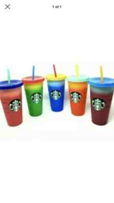 Starbucks Color Changing Reusable Cold Cup Tumblers 24oz Venti Set Of 5 Cups NEW - Sold on eBay Jul, 12th 2019 for $85.00