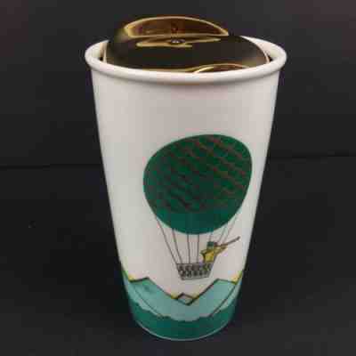 Starbucks 2014 Green Dot Hot Air Balloon Double Wall Ceramic Travel Tumbler 12oz - Sold on eBay Jul, 12th 2019 for $24.95