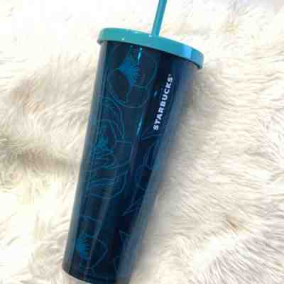 STARBUCKS TUMBLER COLD CUP FLOWER BLUE 24 fl oz VENTI FLORAL TRAVEL MUG THERMOS - Sold on eBay Jul, 12th 2019 for $35.09