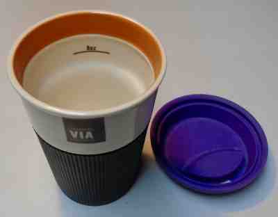 Starbucks VIA Ready Brew Ceramic Tumbler Cup 2011 Travel Mug Rubber Grip w/ Lid - Sold on eBay Jul, 11th 2019 for $23.50