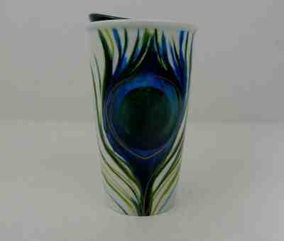 Starbucks Ceramic Travel Cup 2015 Peacock Feather Design 12oz Ceramic Lid  - Sold on eBay Jul, 11th 2019 for $26.75