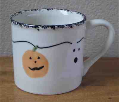HALLOWEEN Starbucks Barista Mug by Hartstone Pottery Handpainted Ghosts/Pumpkins - Sold on eBay Jul, 11th 2019 for $20.00