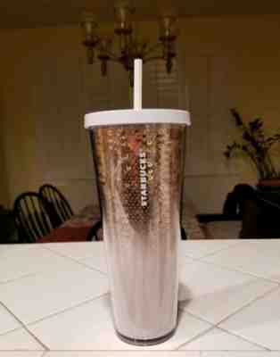 New Starbucks 2018 Rose Gold/ White Holiday Sequin Glitter Tumbler Cup 24 Oz - Sold on eBay Jul, 11th 2019 for $34.94