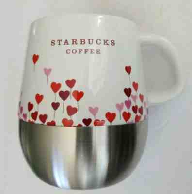 Starbucks 2007 Hearts 14 fl oz White Ceramic Coffee Mug Cup Aluminum Bottom - Sold on eBay Jul, 11th 2019 for $20.99