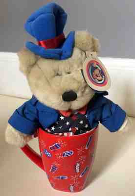 STARBUCKS Coffee Mug 4th of JULY 2002 w/Uncle Sam Bear Set -NWT-Great GIFT TOO!