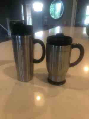 lot of 2 Starbucks 2003 Barista Stainless Steel French Press/ Travel Tumbler Mug - Sold on eBay Jul, 11th 2019 for $19.99
